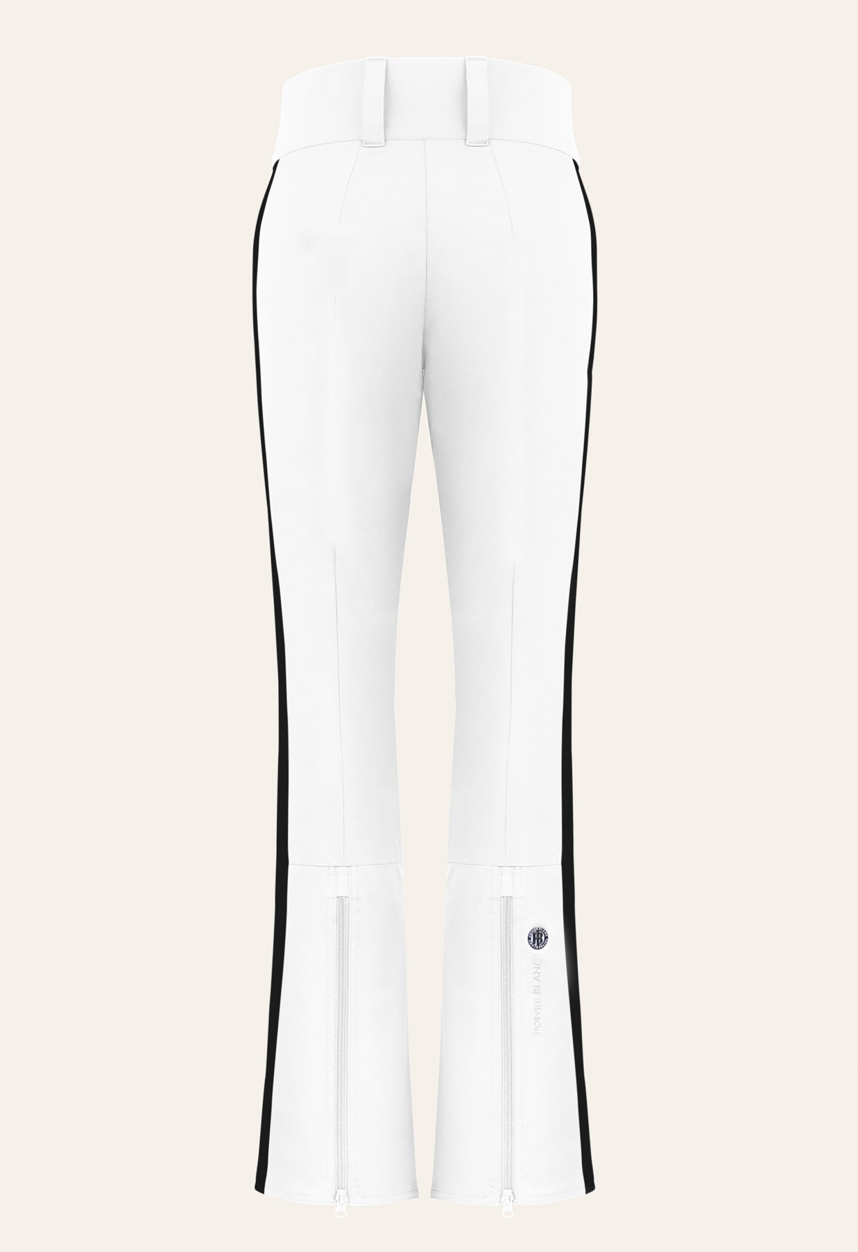 Poivre Blanc 0822 Shorter length Stretch Ski Pant in White and Black Side Stripe
