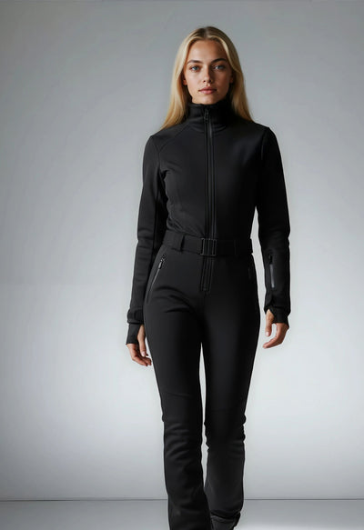 Poivre Blanc Emy Ski Suit in Black with Belt