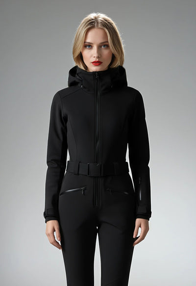 Poivre Blanc Emy Ski Suit in Black with Belt