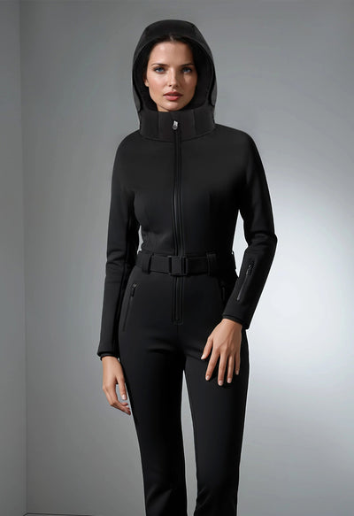 Poivre Blanc Emy Ski Suit in Black with Belt