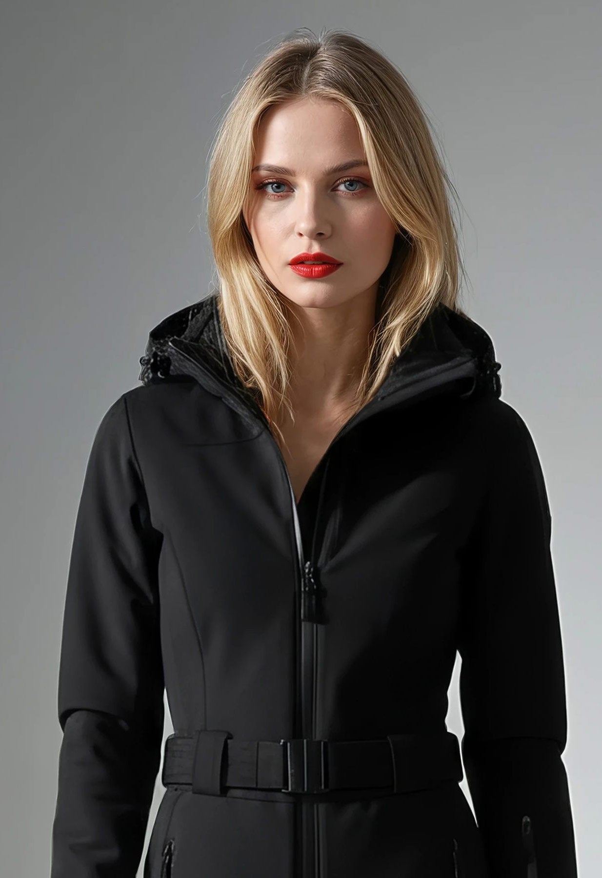 Poivre Blanc Emy Ski Suit in Black with Belt