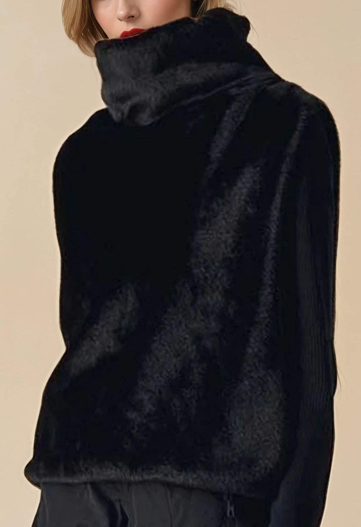 Poivre Blanc Furry Gilet in Black Faux Fur