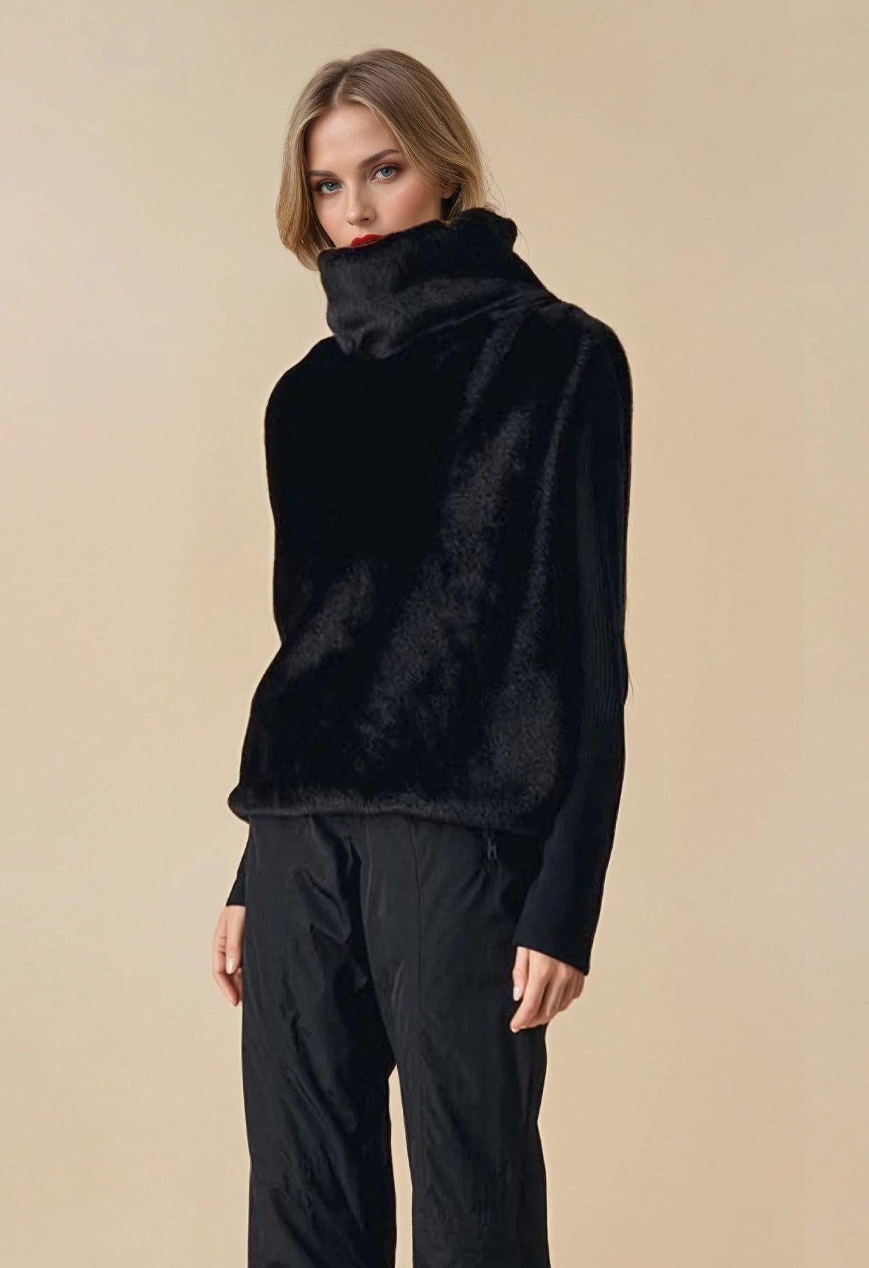 Poivre Blanc Furry Gilet in Black Faux Fur