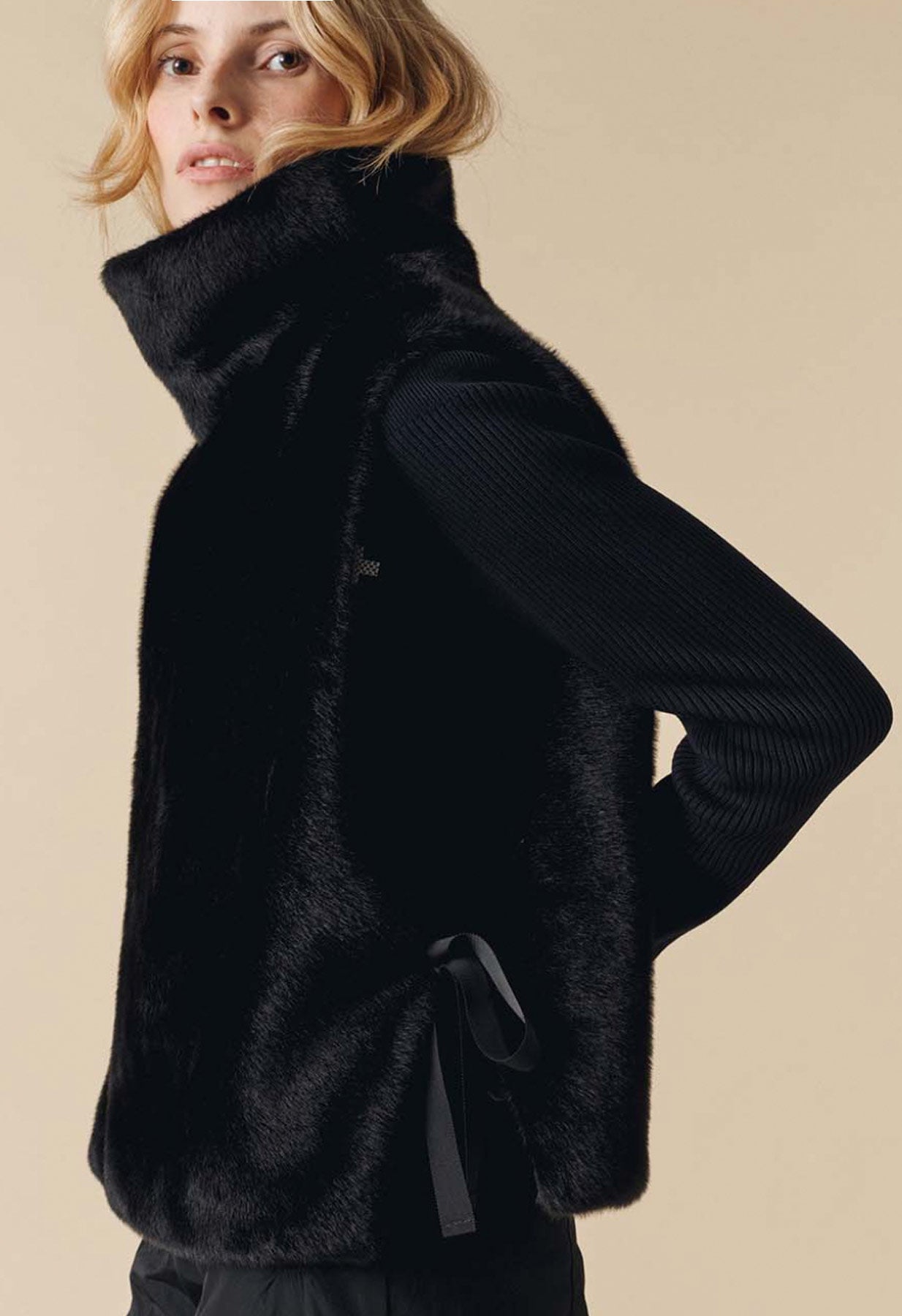 Poivre Blanc Furry Gilet in Black Faux Fur