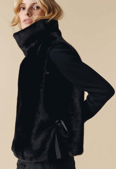 Poivre Blanc Furry Gilet in Black Faux Fur
