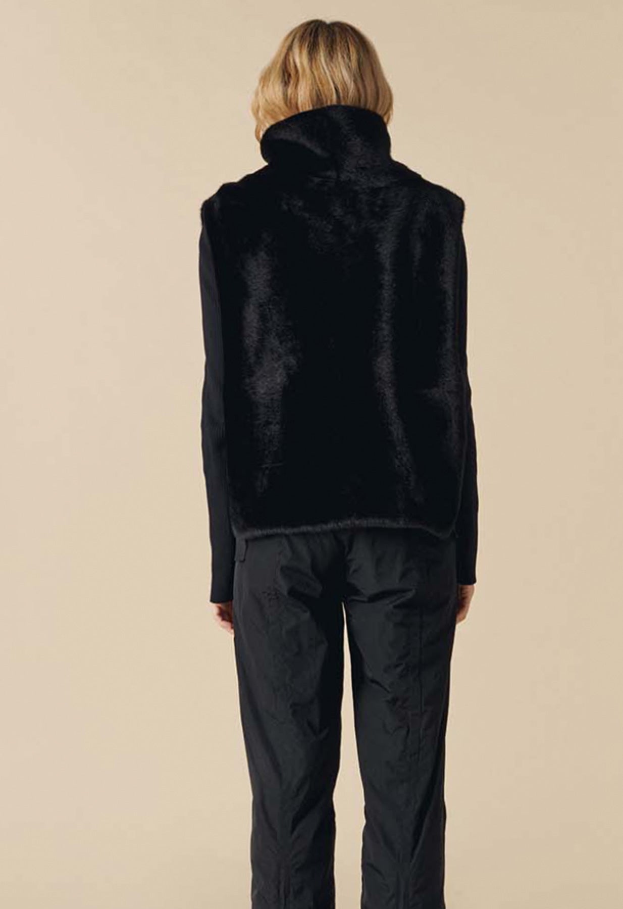 Poivre Blanc Furry Gilet in Black Faux Fur