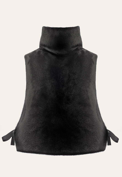Poivre Blanc Furry Gilet in Black Faux Fur