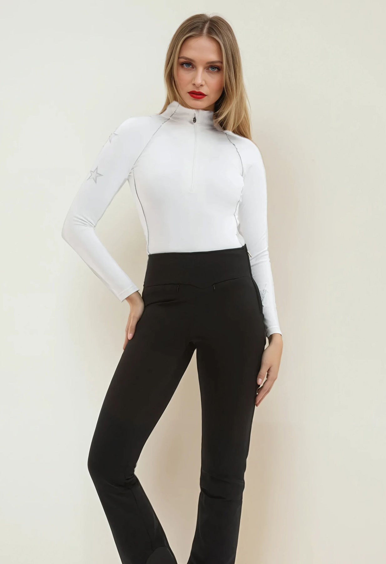 High Society Stella Half Zip Base Layer in White and Silver