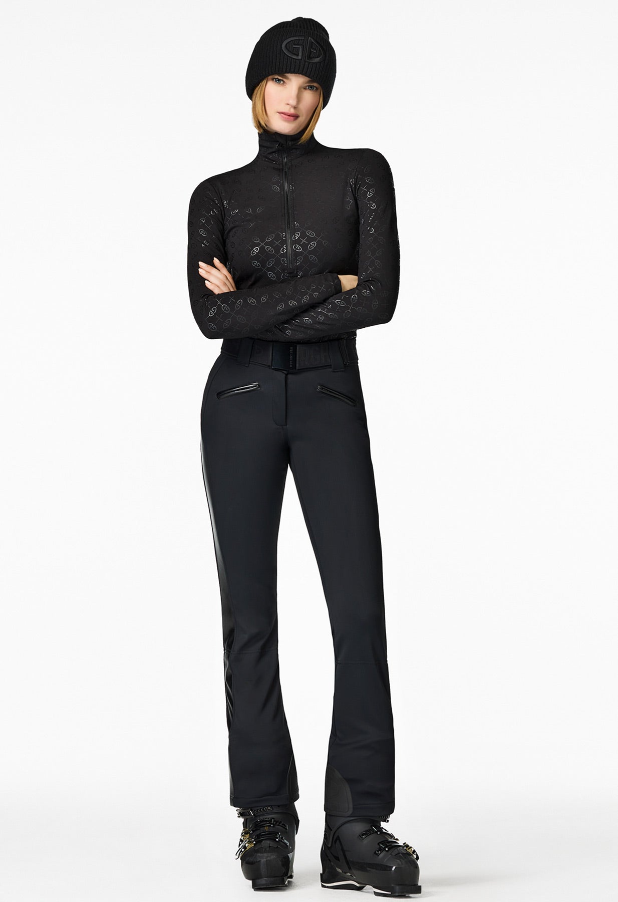 Goldbergh Alessia Black Stretch Ski Pant with Faux Leather Side Seams