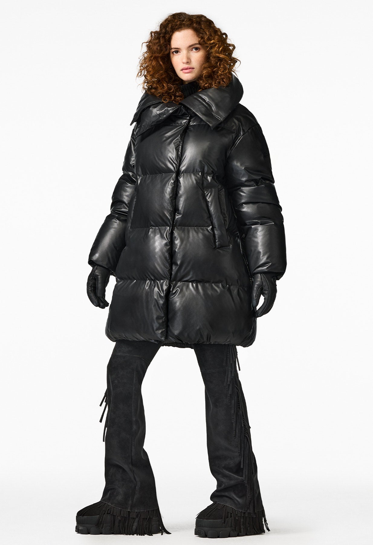 Goldbergh Vive Downfilled Coat in Black Faux Leather