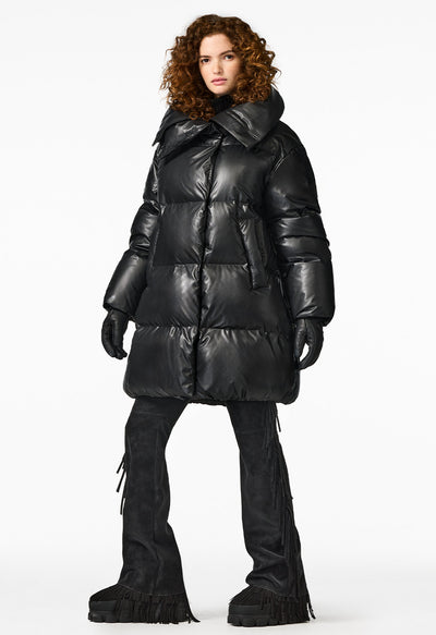 Goldbergh Vive Downfilled Coat in Black Faux Leather