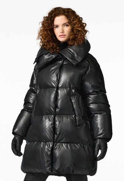 Goldbergh Vive Downfilled Coat in Black Faux Leather