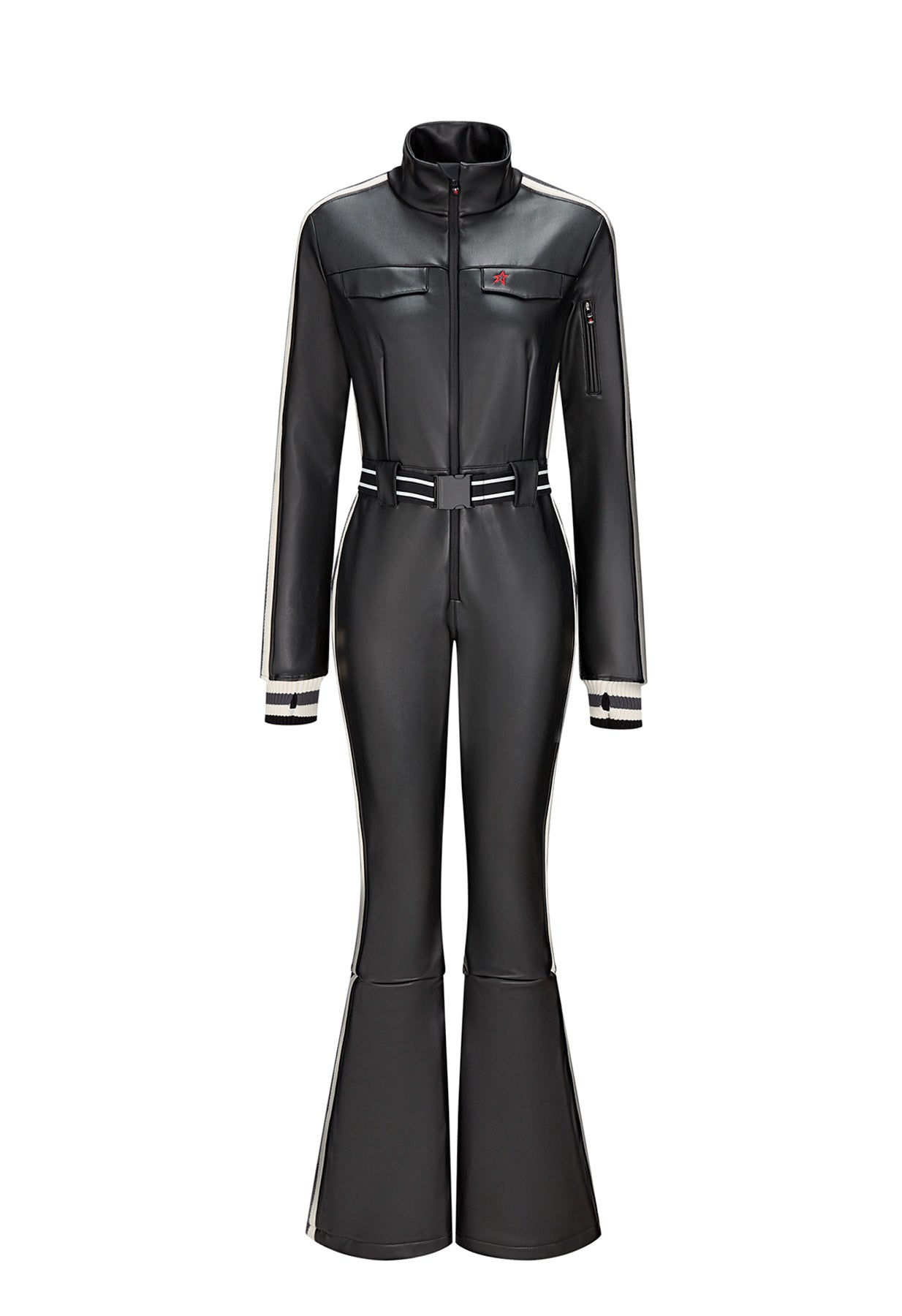 Perfect Moment Crystal One Piece Ski Suit in Black Vegan Leather