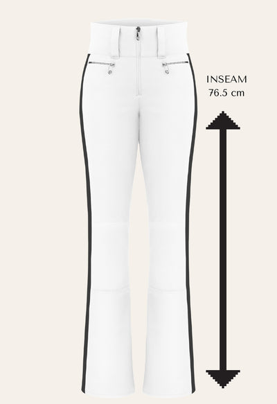 Poivre Blanc 0822 Shorter length Stretch Ski Pant in White and Black Side Stripe
