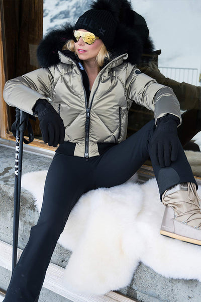 Kelly Sydney Down Ski Jacket in Gold with Fur