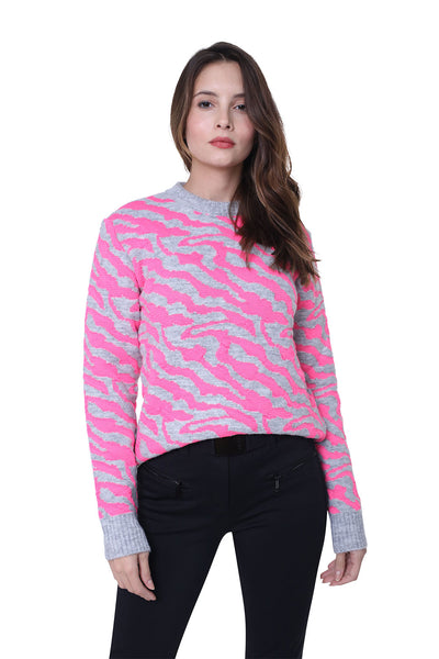 High Society Alina Jumper in Light Grey and Pink Zebra Stripes