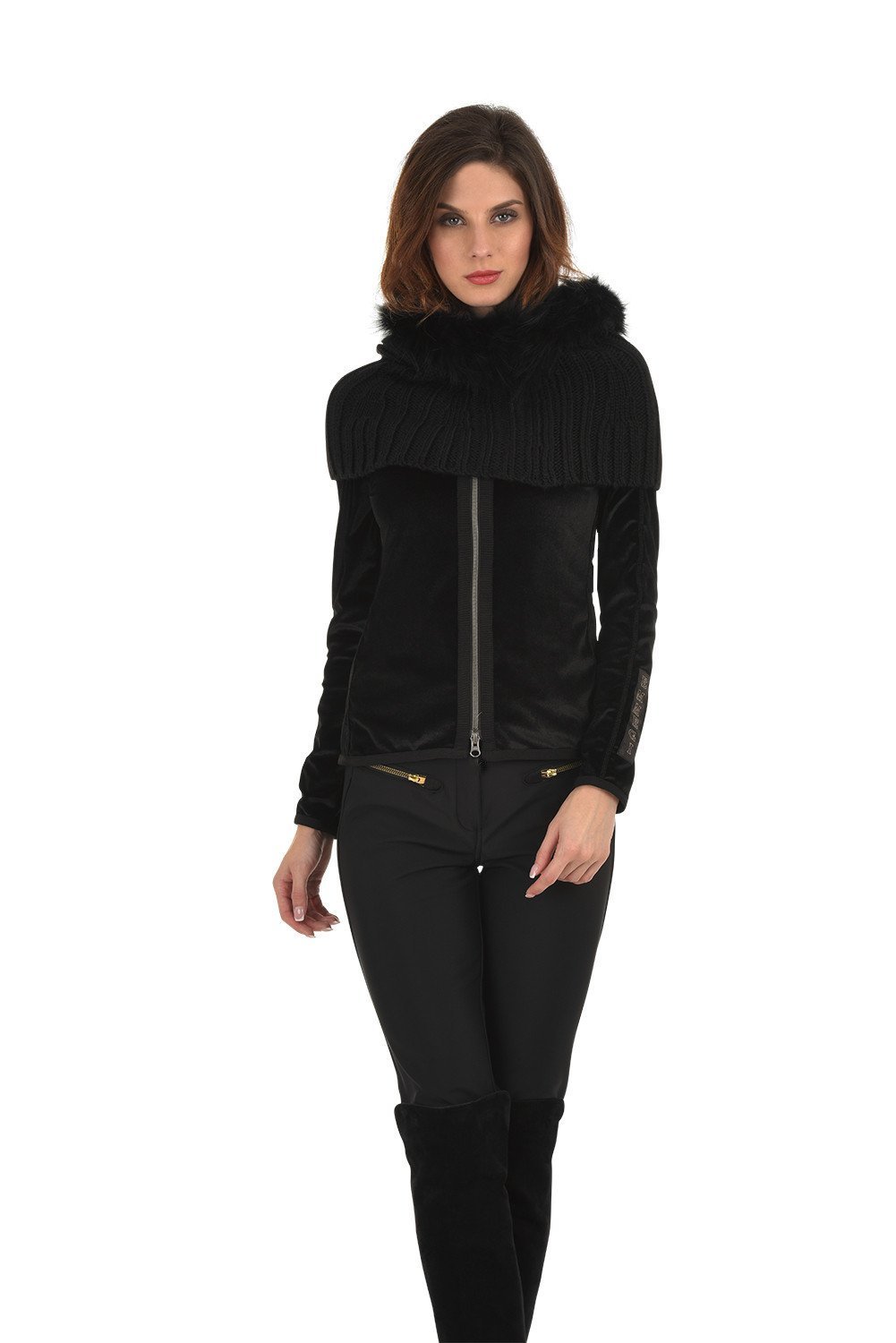 Goldbergh Naomi Wool and Faux Fur Trimmed Snood in Black