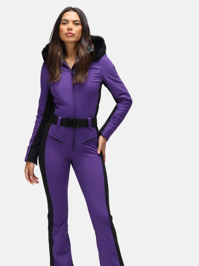 Goldbergh Parry One Piece Ski Suit in Amethyst with Faux Fur Hood