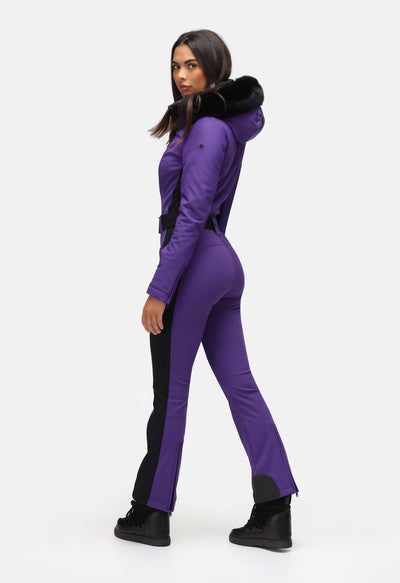 Goldbergh Parry One Piece Ski Suit in Amethyst with Fur Hood