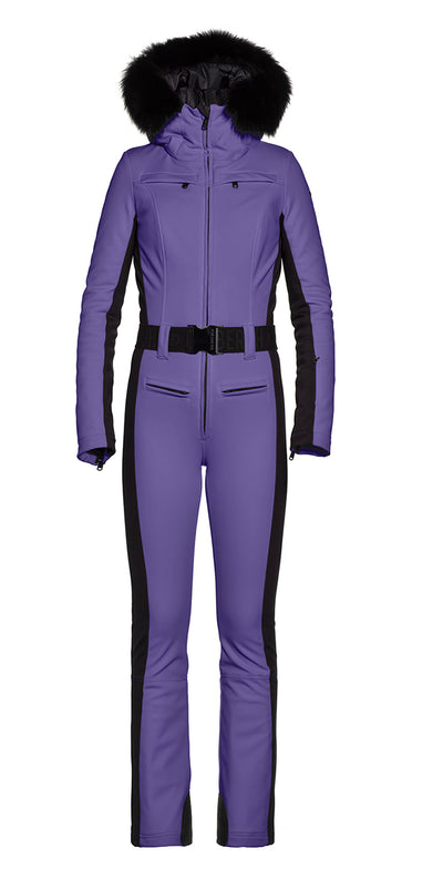Goldbergh Parry One Piece Ski Suit in Amethyst with Faux Fur Hood