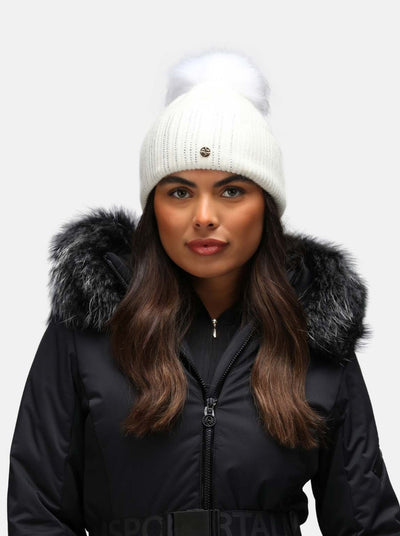Granadilla Doutey Hat in White with Fur Pom Pom