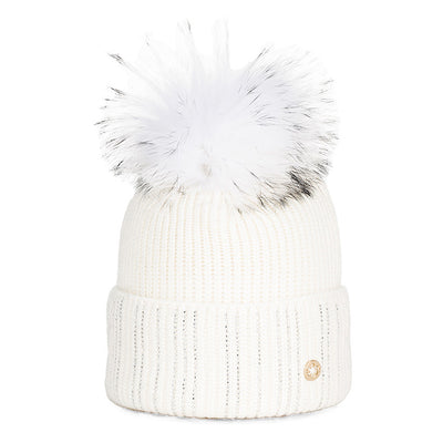 Granadilla Doutey Hat in White with Fur Pom Pom