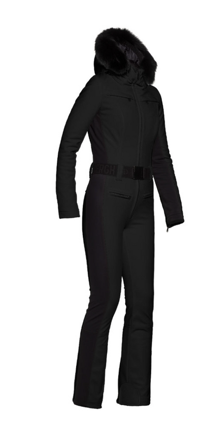 Goldbergh Parry One Piece Ski Suit in Black with Faux Fur Hood