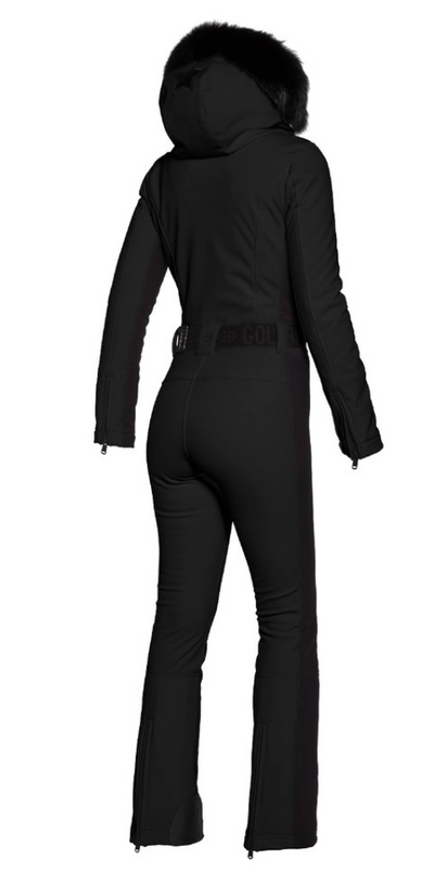 Goldbergh Parry One Piece Ski Suit in Black with Faux Fur Hood