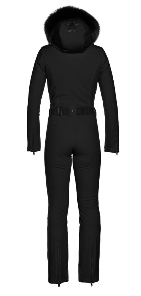 Goldbergh Parry One Piece Ski Suit in Black with Faux Fur Hood