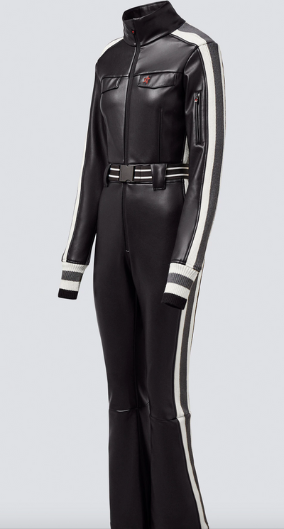 Perfect Moment Crystal One Piece Ski Suit in Black Vegan Leather