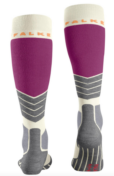 Falke SK2 Ladies Ski Wool Socks in Off White with Orange Neon