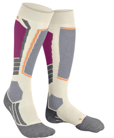 Falke SK2 Ladies Ski Wool Socks in Off White with Orange Neon