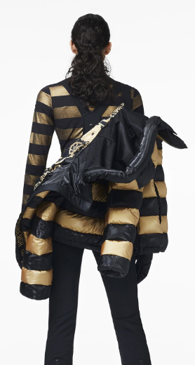 Goldbergh Dazzle Down Ski Jacket in Black and Gold Stripes