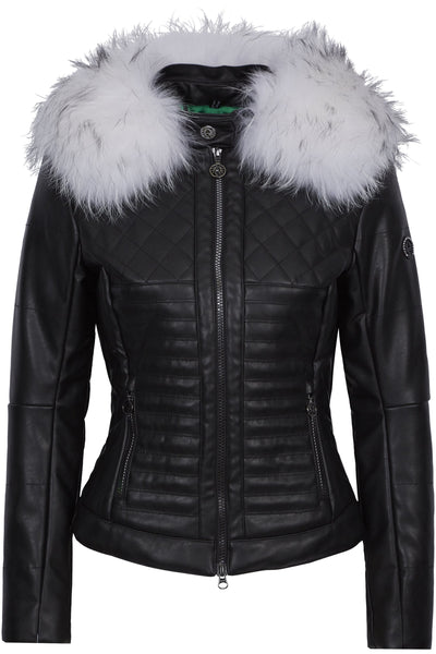 Sportalm Kitzbuhel Black Faux Leather Ski Jacket Ground Bam with Fur