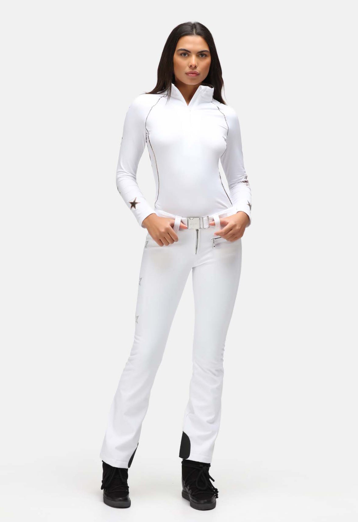 High Society Lani Softshell Ski Pant in White with Silver