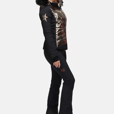 High Society Lani Softshell Ski Pant in Black and Caramel