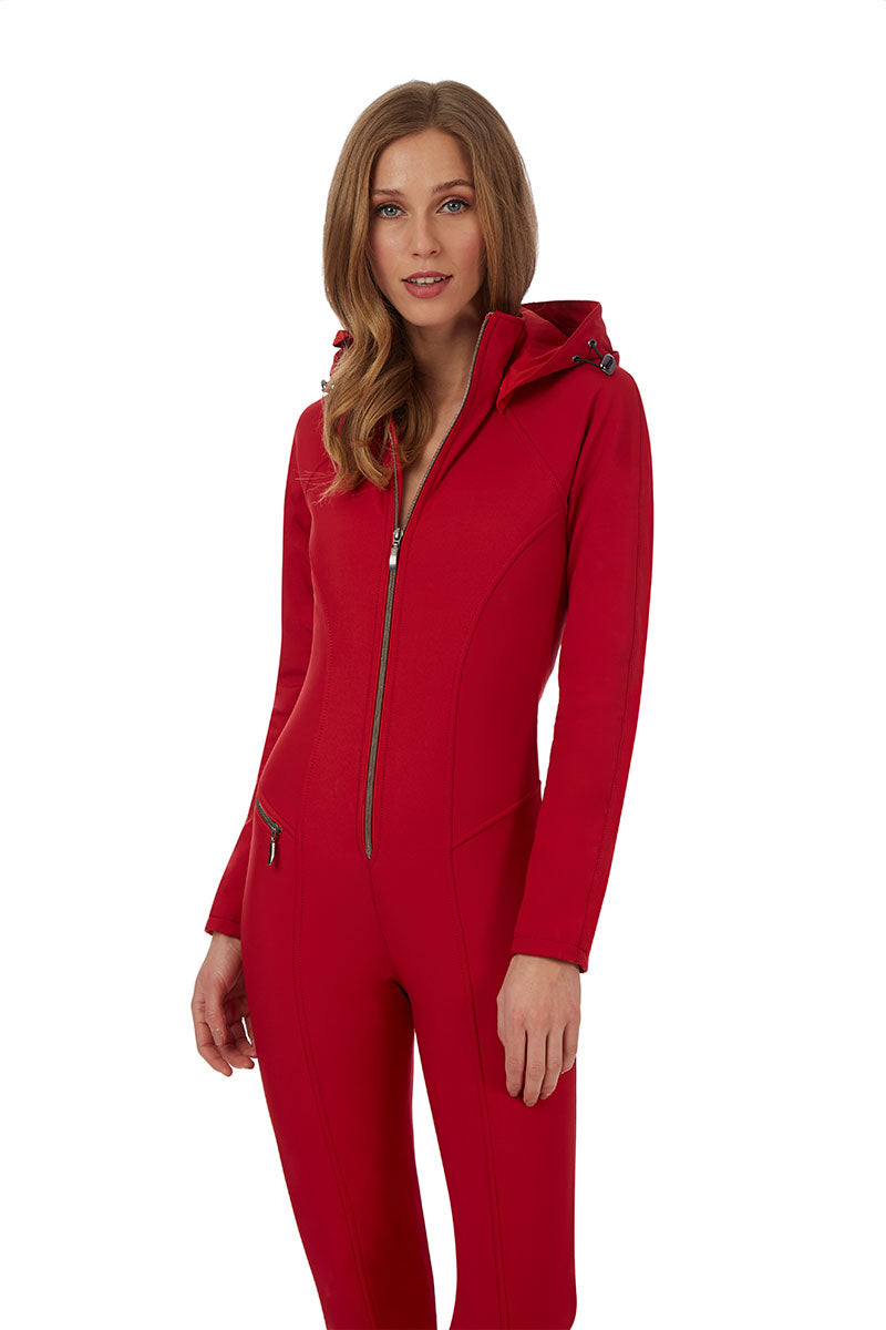 Emmegi Winnie One Piece Ski Suit in Red with Removable Hood