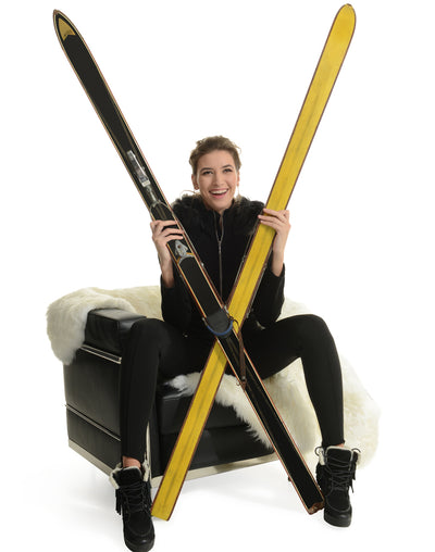Emmegi Winnie One Piece Ski Suit in Black with Fur Trimmed Hood
