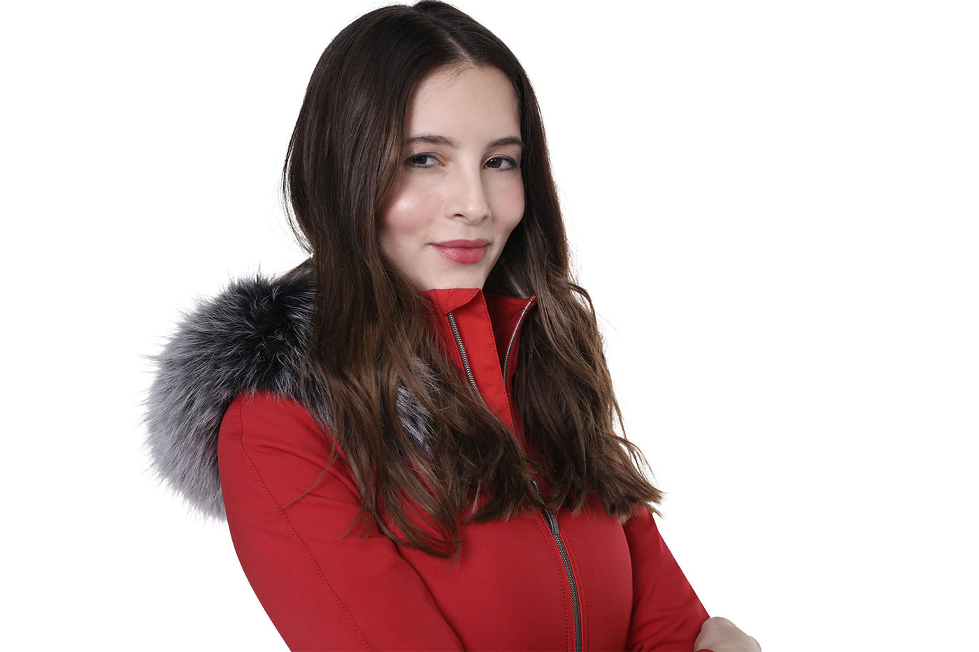 Emmegi Winnie One Piece Ski Suit in Red with Fur Hood